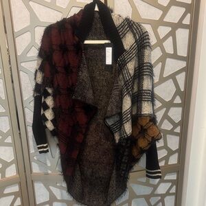 Cozy Plaid Open Front Poncho